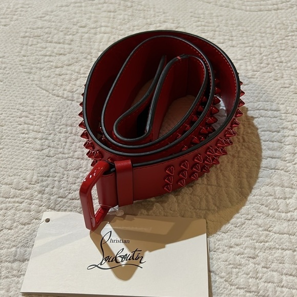 Christian Louboutin Red leather spike belt. NWT. Luxury Retro Studded Accessory